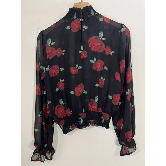 Romantic Floral Chiffon Victorian Inspired Roses Top 90s Whimsigoth Cottagecore - Picture 2 of 13